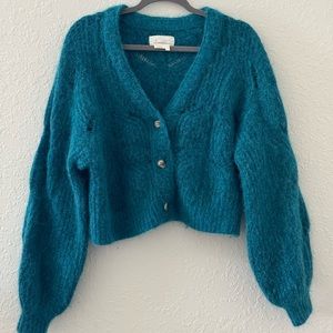 Anthropologie Balloon-Sleeve Crochet Cardigan
